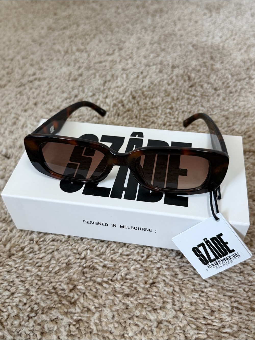 SZÃDE Tortoiseshell Rectangular Sunglasses — Brown Lens